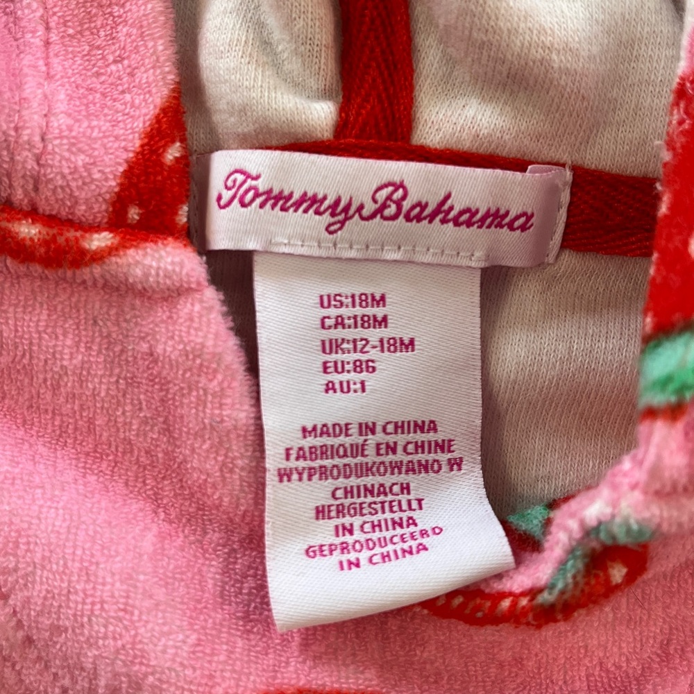 Tommy Bahama Toddler Pink & Red Strawberry Terry Cloth Beach Cover Up 18months - Picture 2 of 3